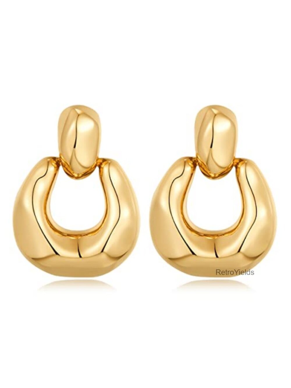 Chunky Statement Door Knocker Dangle Earrings Women Gold Tone Metal